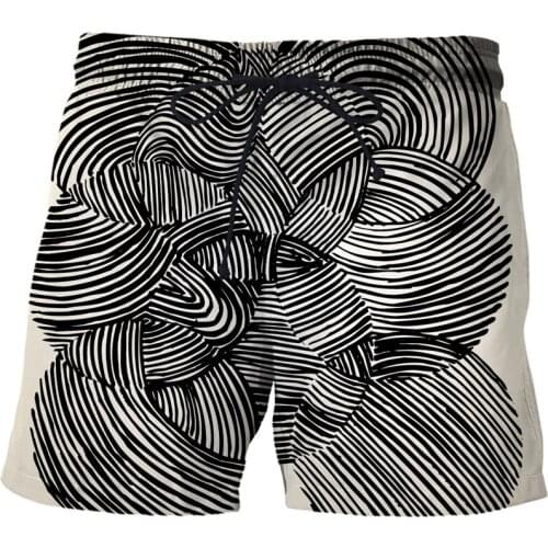 2021 Shorts Swimming Trunks for Men Summer New 3D Black and white stripesPrinted Quick Dry Beach Swimming Shorts Mens Clothing