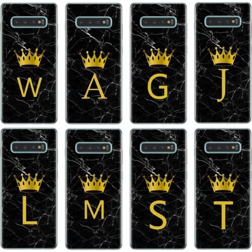 Soft Silicone Case For Samsung S8 S9 S10 Plus S10 Lite 5G S10E Custom name Letter Monogram Black Marble Gold crown Cover Coque