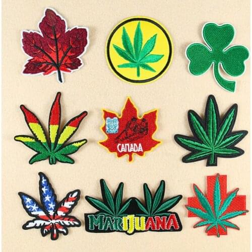 Maple Leaf Clover Patches Iron On Transfers For Clothing Embroidery Applique DIY Sticker Apparel Sewing Decoration Women Cloth