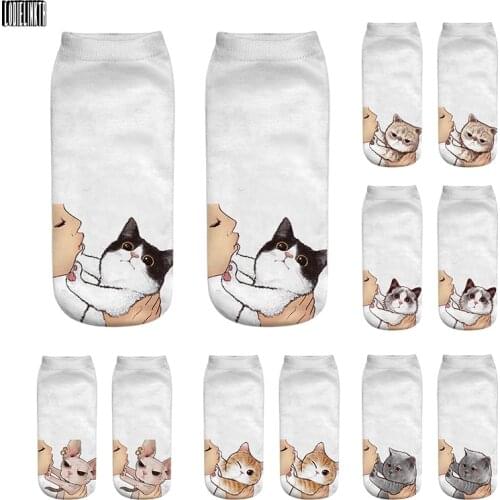 New Style Animal Kitten Socks Women Harajuku Kawaii Cat Kiss Short Socks Casual Comfortable Spring Summer Cotton Low Ankle Socks