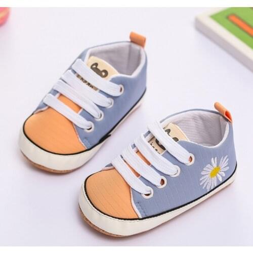 New Children Casual Sneakers Floral Canvas Shoes Color Matching Lace-up Casual Sneakers Anti-slip Infant Toddler Shoes