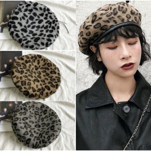 New Fashion Leopard Berets Warm Winter Women Beret Braided Baggy Knit Hook Beanie Hat Ski Cap