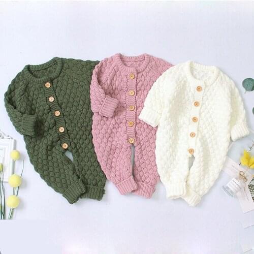 2020 Autumn Winter Baby Boy Girl Infant Kids Knitting Long Sleeve Rompers Baby Boys Girls Pure Color Rompers Clothes