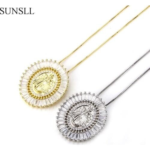 SUNSLL Gold/Silver Color Copper White Color Cubic Zirconia Oval Pendant Necklaces Womens Fashion Jewelry CZ Colar Feminina