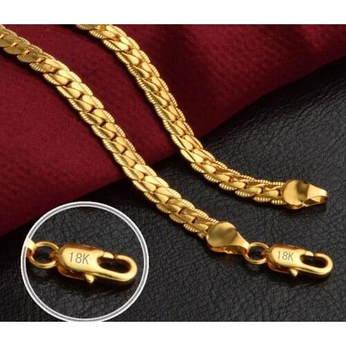 925 Sterling Silver 18/20/24 Inch 18k Gold 6mm Full Sideways Chain Necklace For Women Man Fashion Wedding Party Jewelry