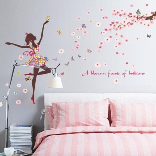 Romantic flower fairy wall stickers DIY butterflies Murals for nursery childrens room Baby bedroom decoration decals