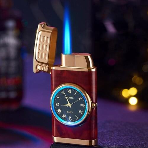 Luxurious Watch Blue light Turbo Jet Lighter 1300 C Windproof Inflated Butane Gas Torch Metal