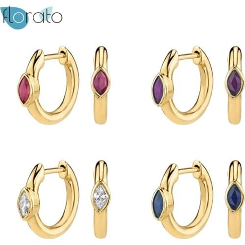 100% 925 Silver Ear Buckle Colorful Zircon CZ mini Hoops Circle Earring Round Piercing Pendiente Climber European Jewelry A40