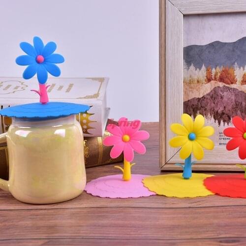 Hot Cute Anti-dust Bowl Cover Cup Flowers Adorn Water Drinking Cup Lid Silicone Seals Glass Mugs Cap Cups Lid-silicon