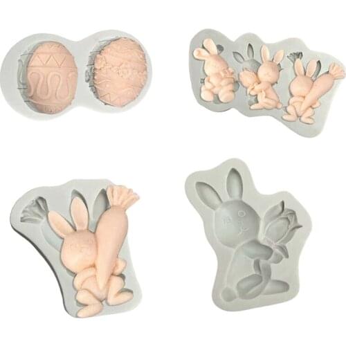 3D Silicone Chocolate Molds Happy Easter Egg Rabbit Chocolate Moulds Plastic Bak R2JC