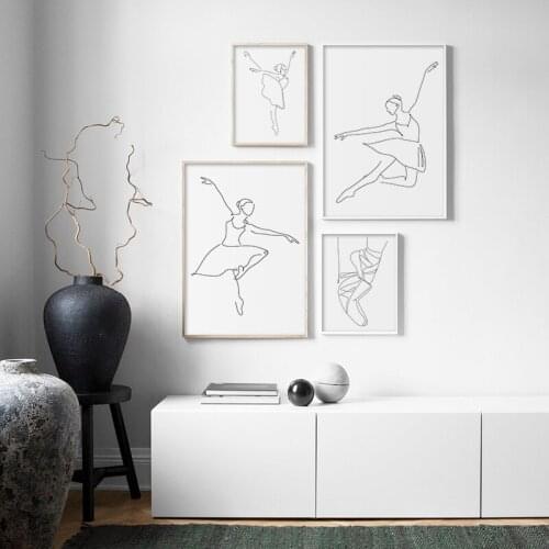 Modern Canvas Print Abstract Ballet Girl Stick Drawing Poster Nursery Wall Painting Nordic Art Pictures for Baby Girl Room Decor
