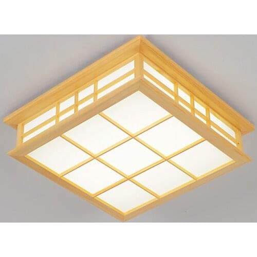 Modern Japanese style Tatami Delicate Crafts Square Wooden Frame LED Ceiling Light luminarias para sala for Living Room Lighting
