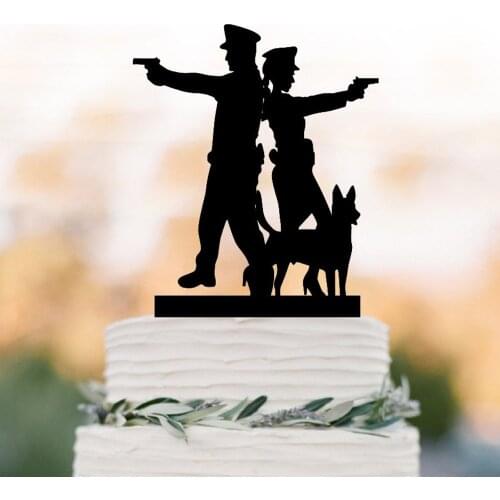 Police man and Police women Wedding Cake topper with dog, Police Bride and Groom wedding cake topper,Wedding decor Supplies