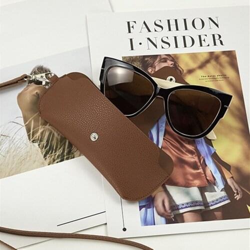 Vintage Double-sided Leather Glasses Case Portable Leather Sunlasses Clip Hanging Neck Glasses Bag Anti-lost Case