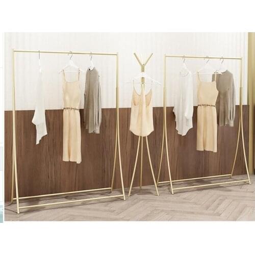 Clothes store display stand floor-to-floor Coat rack womens clothing store simple retro iron screen side hung in the island she