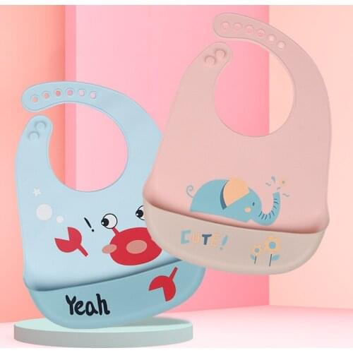 Waterproof Baby Bibs Cute Cartoon Animal Print Baby Bib Feeding Stuff Soft Silicone Kids Girl Boy Adjustable Children Bib