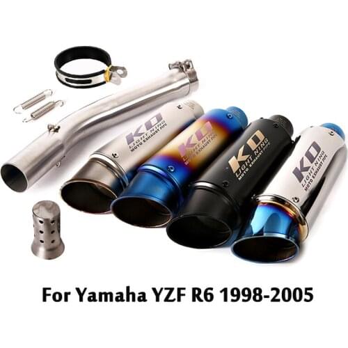 For Yamaha YZF R6 1998-2005 Motorcycle Exhaust System Slip On Link Pipe Middle Connect Tube + 51mm Muffler Baffles Silencer