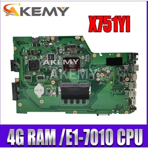 X751YI MAIN_BD._E1-7010CPU 4GB RAM 90NB09U0-R00030 mainboard REV2.0 For Asus X751Y X751YI X751 K751Y laptop motherboard Tested