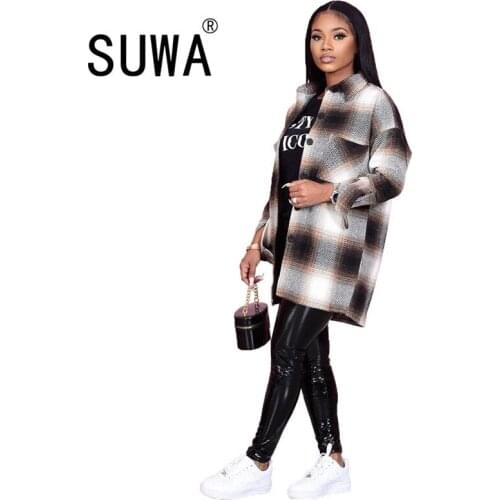 2021 Hot Recommend Korean Style Winter Plaid Shirt Jacekt Loose Oversize Coat Women Vintage Casual Button Jacket Windbreaker