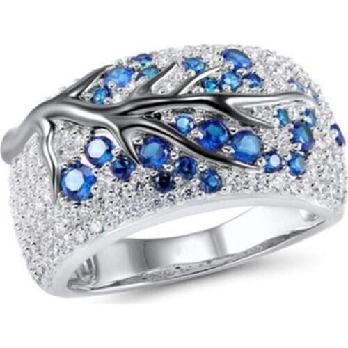 Milangirl Fashion Shiny Tree Branch Ring of Colorful Crystal Zircon Rings for Women Unique Punk Wedding Party Jewelry Gift