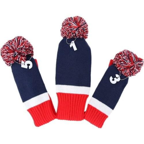 3PCS Knitted Golf Head Covers 1-3-5 for Driver and Fairway Woods with Long Neck Design Sock Golf Club Headcovers Set