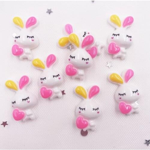 50pcs Colorful Resin kawaii Rabbit Flatback Cabochon Scrapbook Miniature Scrapbook Figurines Home Christmas Ornament DIY OG891