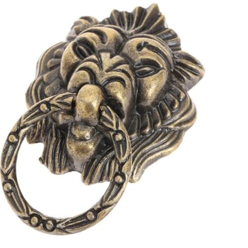 6Pcs Lion Head Handles Vintage Antique Bronze Ring Knobs Cabinet Drawer Pulls Decorative Furniture Hardware 43x53mm with screws