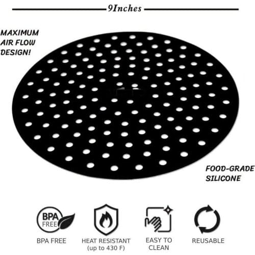 8/9Inch Reusable Air Fryer Liner Perforation Oven Steamer Non-Stick Basket Mat Baking Cooking BPA-free Anti-slip Round Fryer Mat