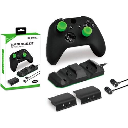 9 in 1 DOBE TYX-1752 Silicon Case Charging Dock Battery Thumbstick Cover Earphone For Xbox One Game Kit