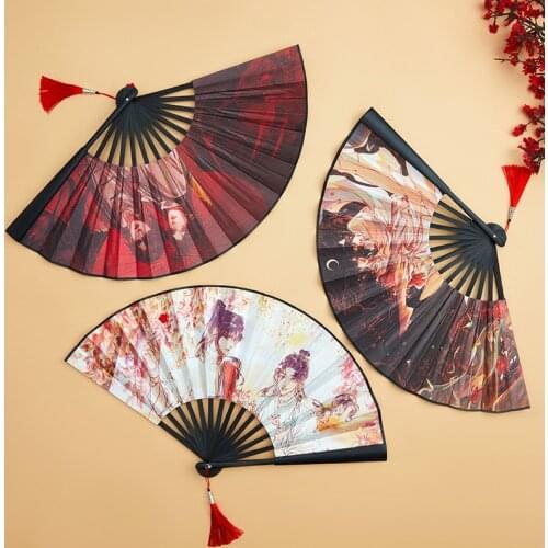 Anime Tian Guan Ci Fu Hua Cheng Xie Lian Folding Fan Ancient Style Handheld Folded Cool Cloth Fan Cosplay Costume Props Gifts