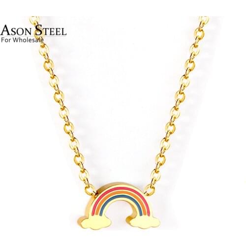 ASONSTEEL Rainbow Pendant Chain Necklace Gold/Silver Color 316L Stainless Steel Necklace for Women Girl Lovely Gift Jewelry