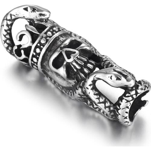 Stainless Steel Tube Beads Skull Large Hole 6mm Polished Hollow Metal Bead Accessories for DIY Bracelet Jewelry Making