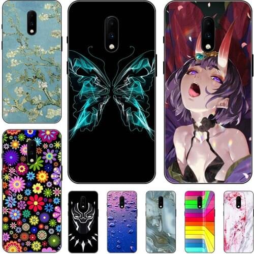Phone Case For OnePlus 7 6.41" Silicone Soft TPU Fashion Flower Pattern Painted Protective Case For One Plus 7 Back Cover Cases
