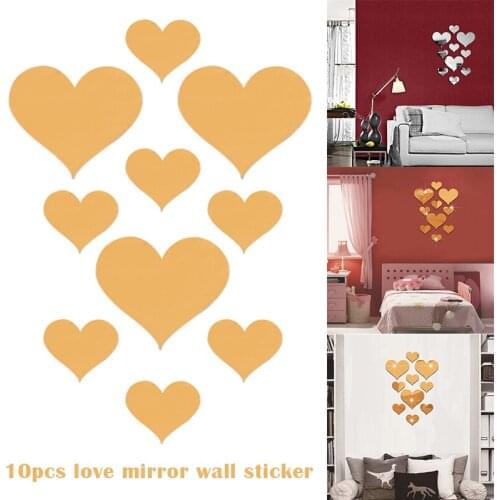 10 Pcs Heart Wall Sticker Fashion Stickers Decal Living Room Home Decor DIY Creative Modern Background Wall Decoration