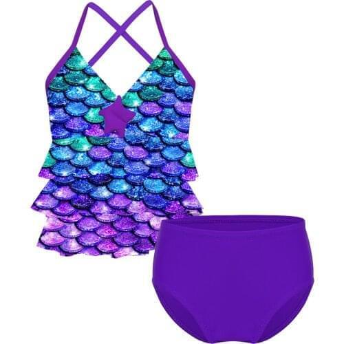 Kids Girl Swimsuit Two Pieces Childrens Mermaid Swimwear Swim Suits Child Ruffle Beachwear Split Bikini Sets Bathing Suit 3-14T