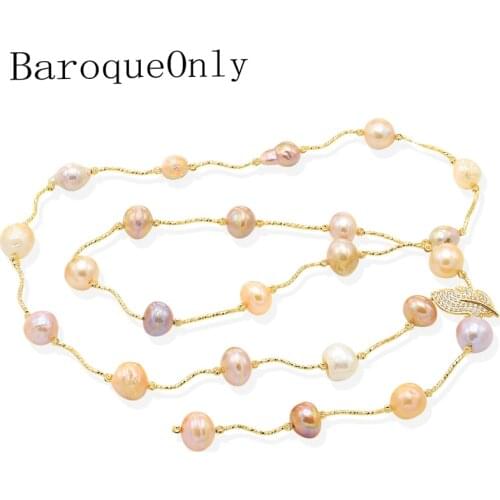 BaroqueOnly High Quality Natural Freshwater Pearl long sweater chain multi-colour pearls irregular Pearl Jewelry baroque style