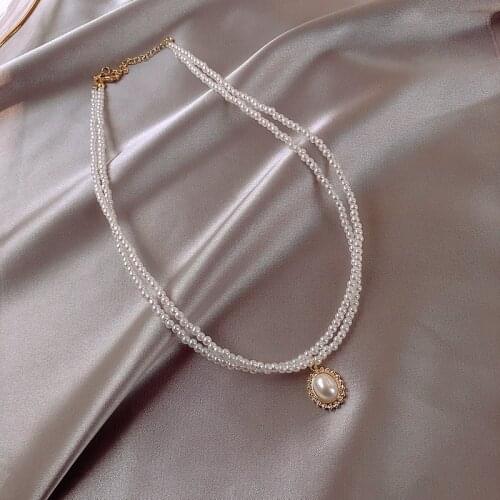 Double Decker Imitation Pearl Necklace Women Choker Chain Elegant Jewelry Accessories Layered Necklace Chain