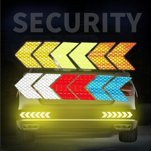 10 Pcs/Set Car Sticker Reflective Arrow Sign Tape Warning Safety Sticker For Car Bumper Trunk Reflector Hazard Tape Car Styling