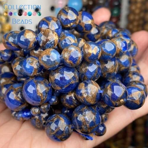 Natural Stone Blue Cloisonne Stones Loose Spacer Round Beads For Jewelry Making 4-12 MM DIY Bracelet Accessories Wholesale