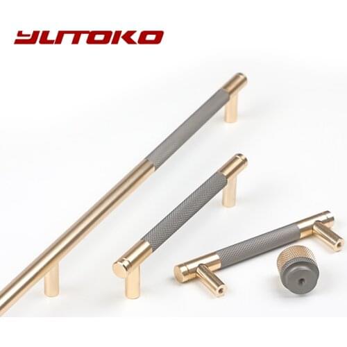 YUTOKO Brass Furniture Handles Modern Knurling Gray Gold Pulls Wardrobe Dresser Cupboard Cabinet Drawer Shoe Box Knobs