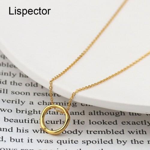 Lispector 925 Sterling Sliver Minimalist Irregular Circle Round Pendant Necklace for Women Simple Hip Hop Punk Rock Jewlery