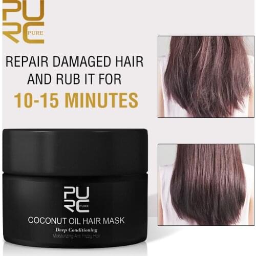 PURC 50ml Coconut Oil Hair Mask Repairs damage restore soft good or all hair types keratin Hair & Scalp Treatment for hair care