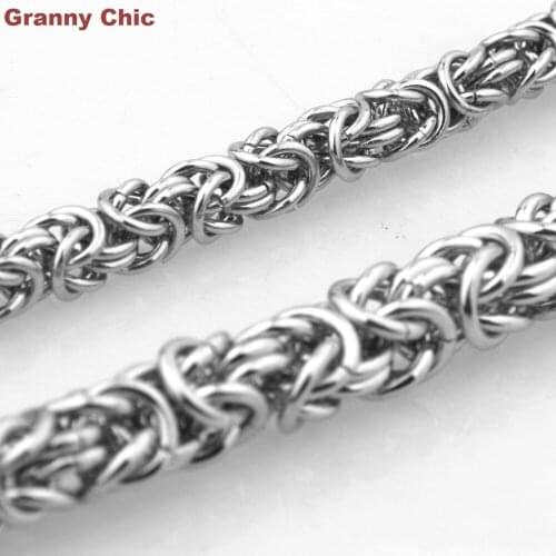 Granny Chic 7"-40" Mens High Quality Silver Stainless Steel Round Link Handmade Byzantine Necklace or Bracelet 6mm/8mm