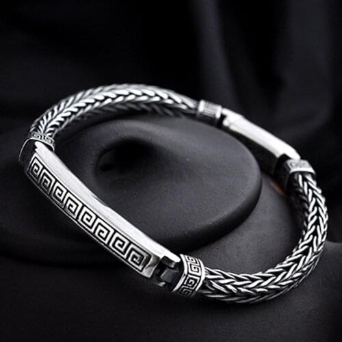 2020 New real solid S925 pure silver patterned hand-woven men bracelet Personalized new fashion Thai silver bracelet for men