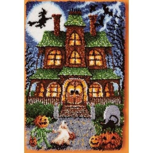 Latch Hook Kits With Printed Pattern Canvas Embroidered Tapestry DIY Rug Craft Kit with Hooks Halloween Decoration