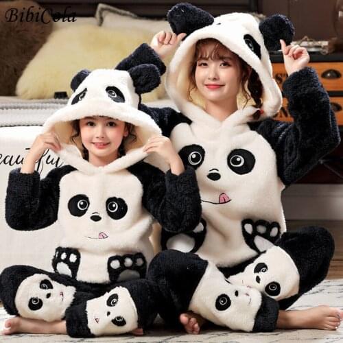 New Casual Family Matching Pyjamas Set Flannel Keeps Warm Cartoon Bear Kids Sleepwear Nightwear Family Hooded Pajamas Outfits