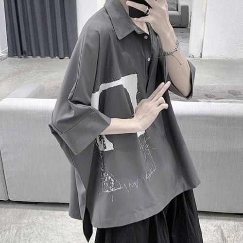 New Casual Men shirt 3/4 Sleeve Youth Loose Tops Gothic Shirt Graffiti Shirts F18