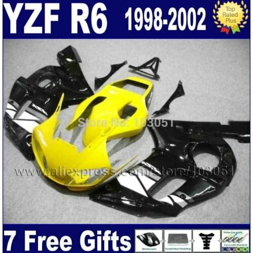 Custom Road motorcycle fairing for YAMAHA R6 1998 1999 02 00 99 98 yellow black YZF R6 2000 2001 2002 fairings 7gift