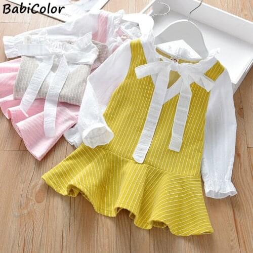 Autumn Kids Dresses For Girls Cute Stripe Birthday Party Dress Toddler Girl Clothes 2-6year Baby Girl Bow Tie Dress Clothing