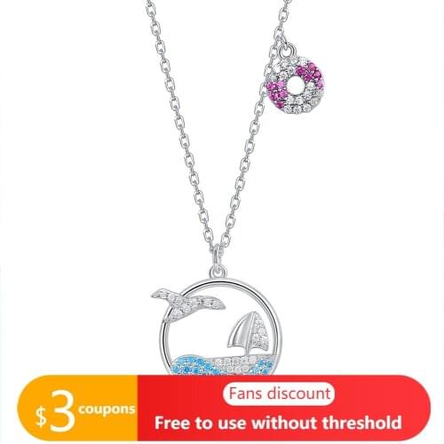 AGATA Original Design Necklace 925 Silver Necklace Female Colored Zircon Ocean Sailing Pendant Clavicle Chain Jewelry Gift